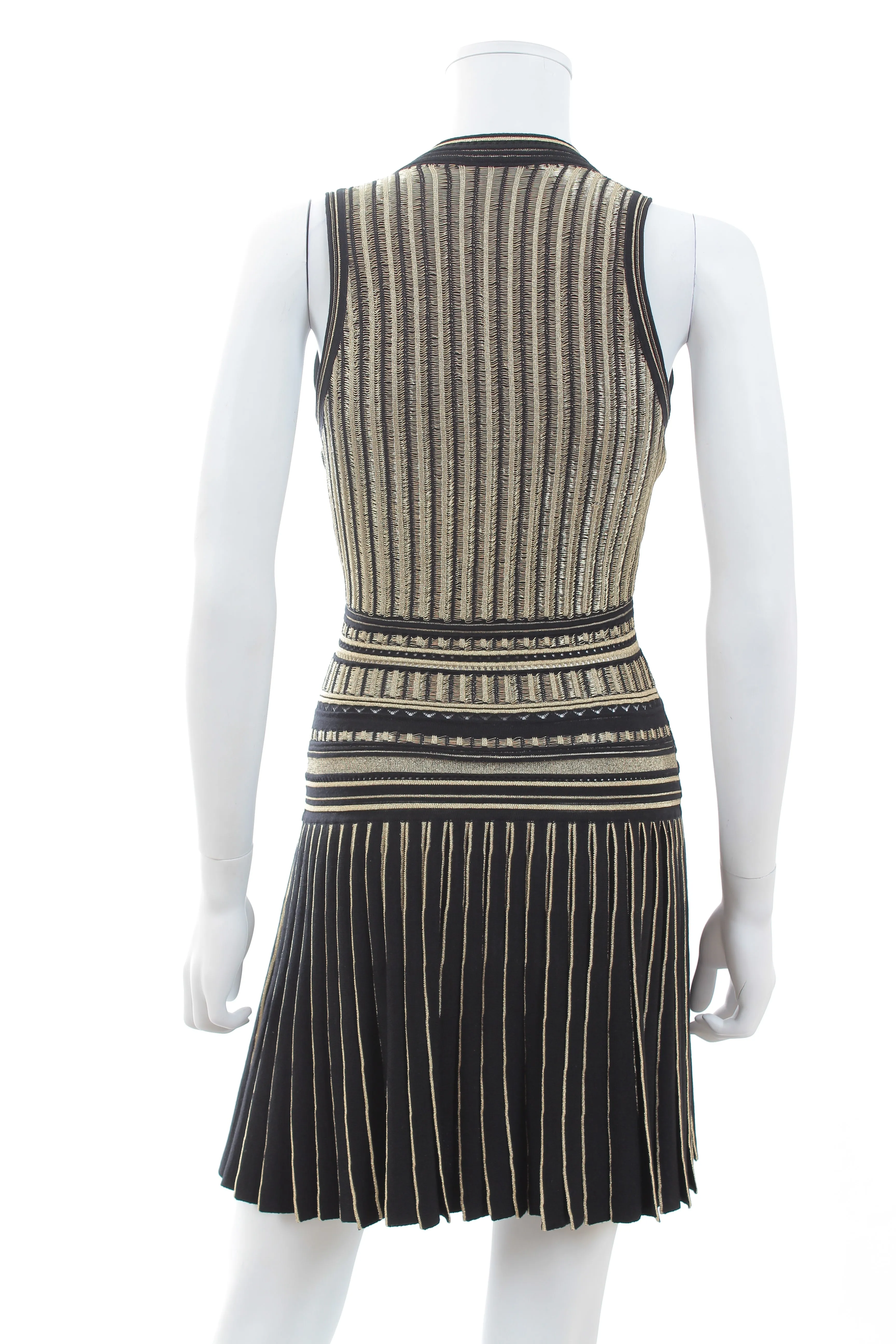 Roberto Cavalli Sleeveless Pleated Metallic Jacquard-Knit Dress