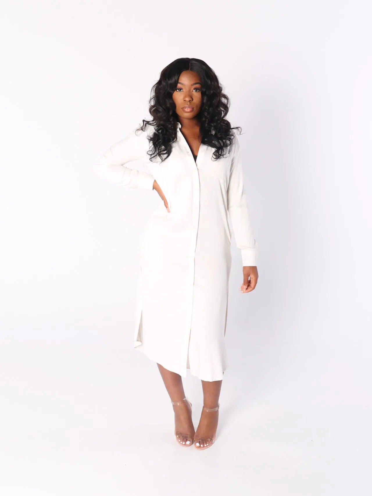 RYAN Pocketed Long Dress Shirt in IVORY