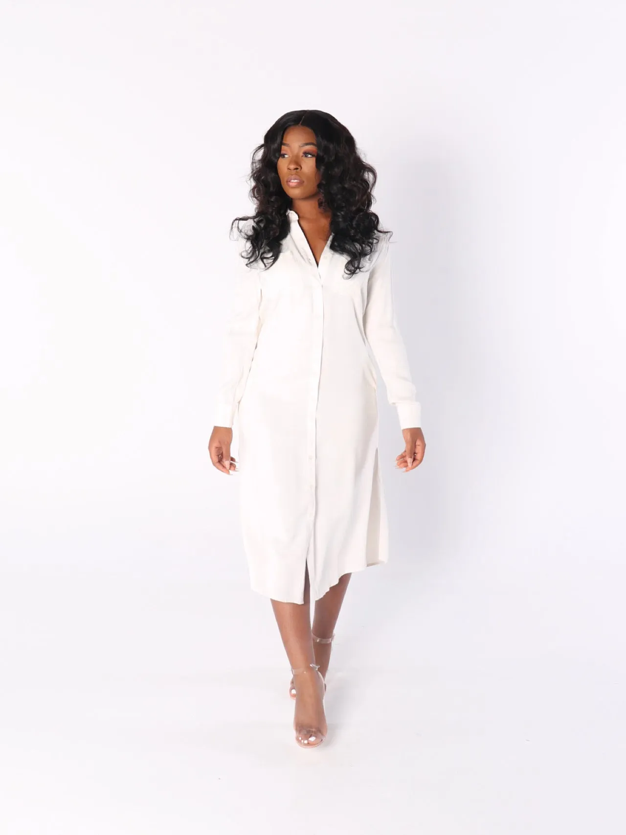 RYAN Pocketed Long Dress Shirt in IVORY