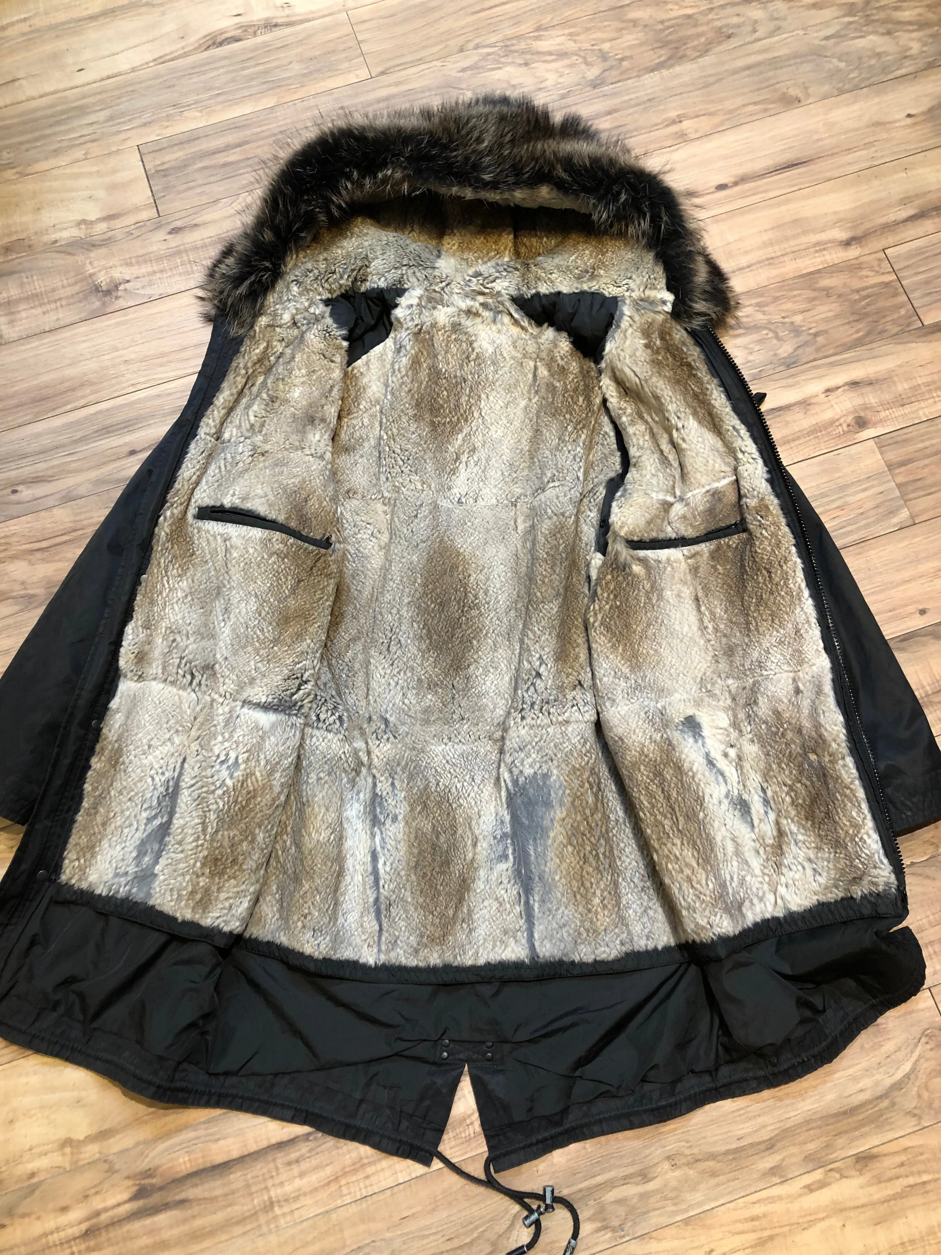 Shengleidun Black Fur Lined Fishtail Parka, Size 50