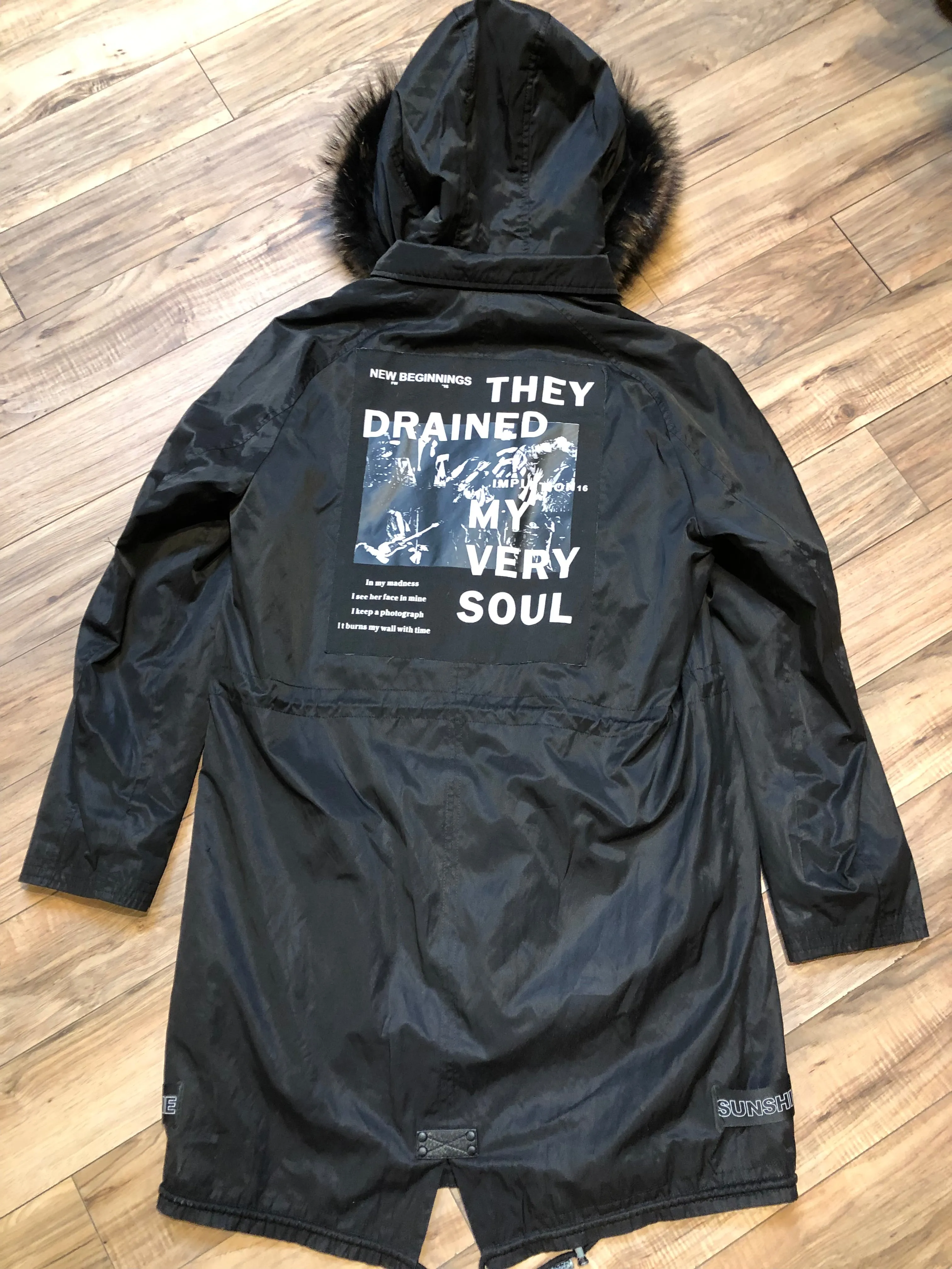Shengleidun Black Fur Lined Fishtail Parka, Size 50