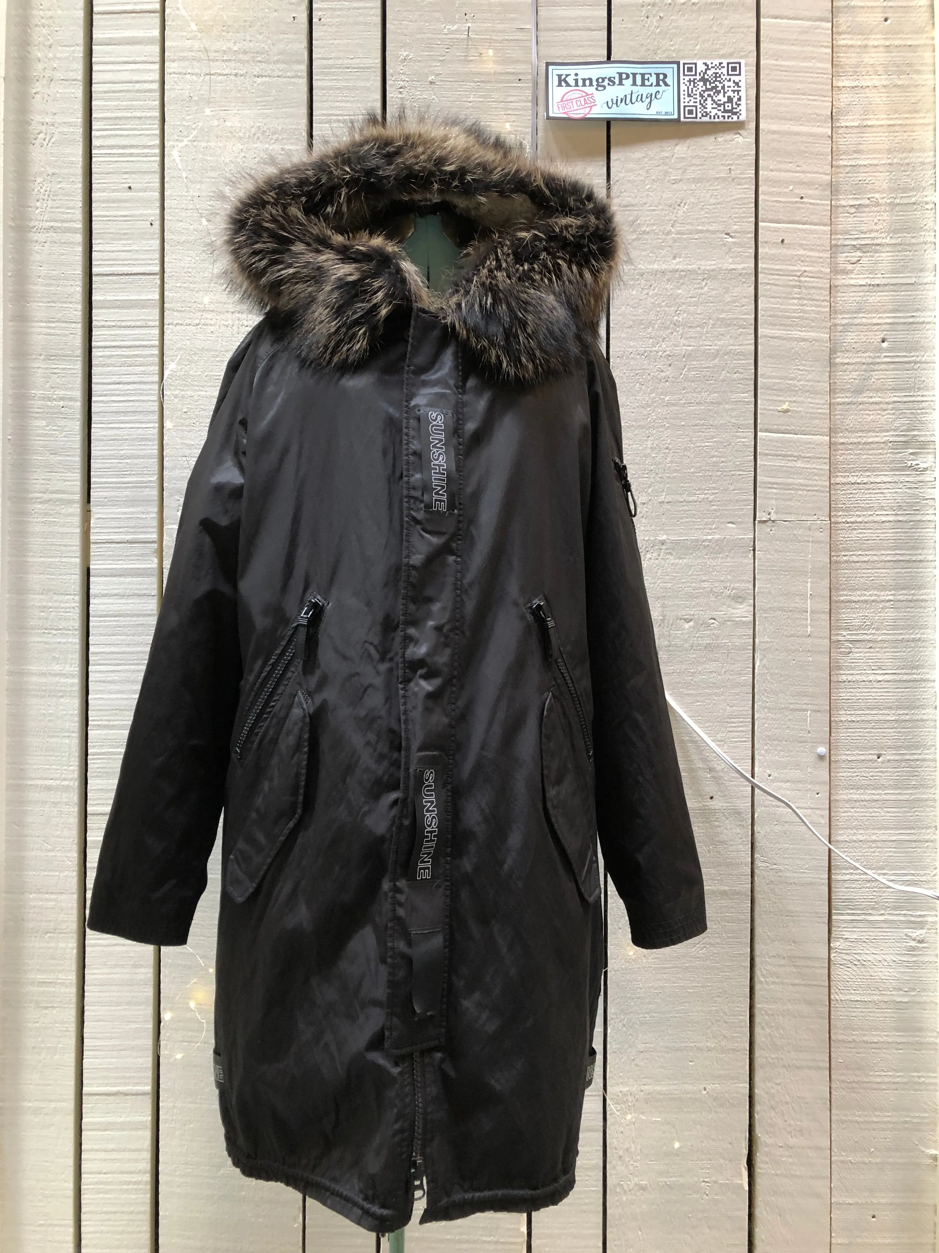 Shengleidun Black Fur Lined Fishtail Parka, Size 50