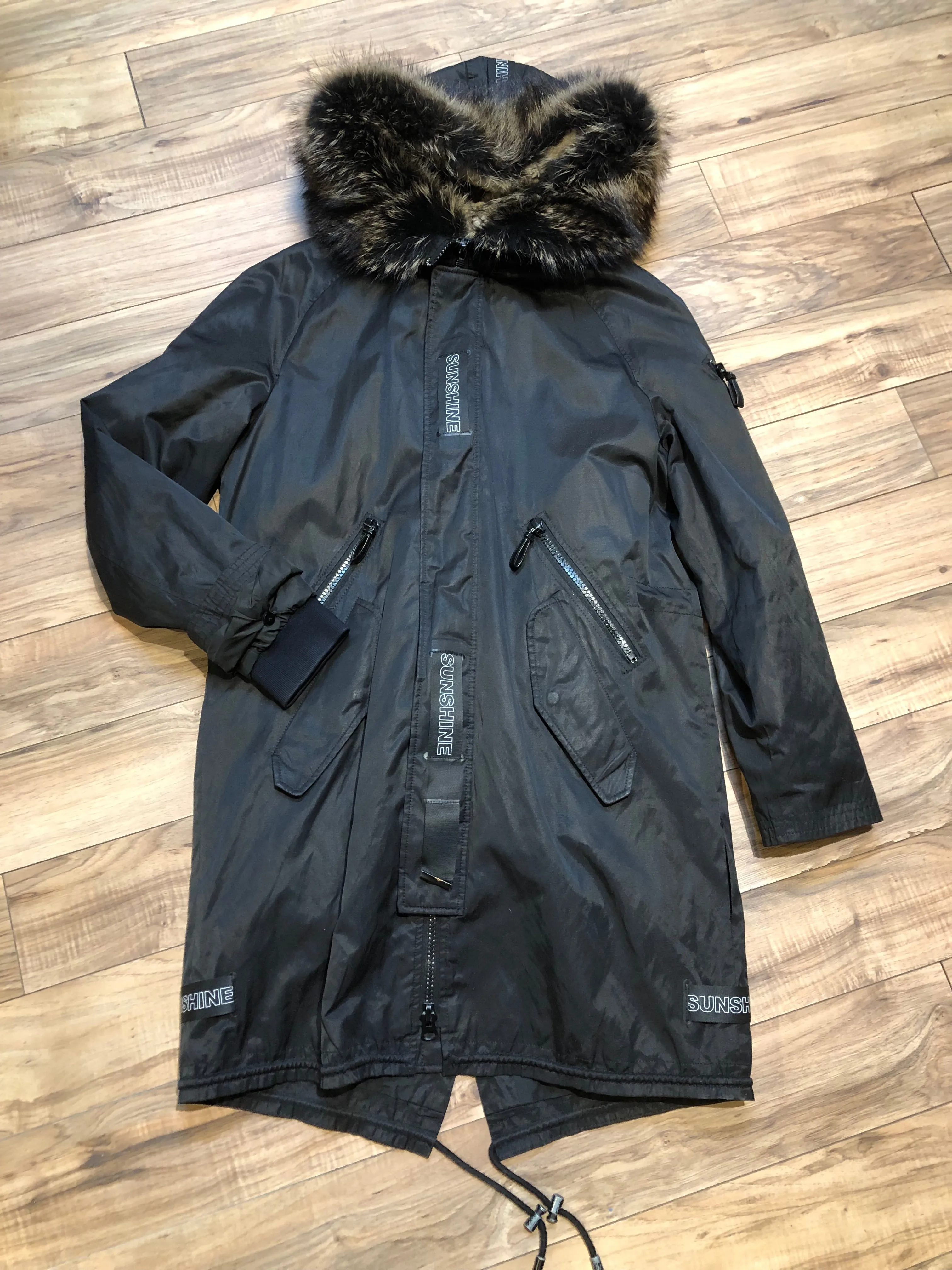 Shengleidun Black Fur Lined Fishtail Parka, Size 50