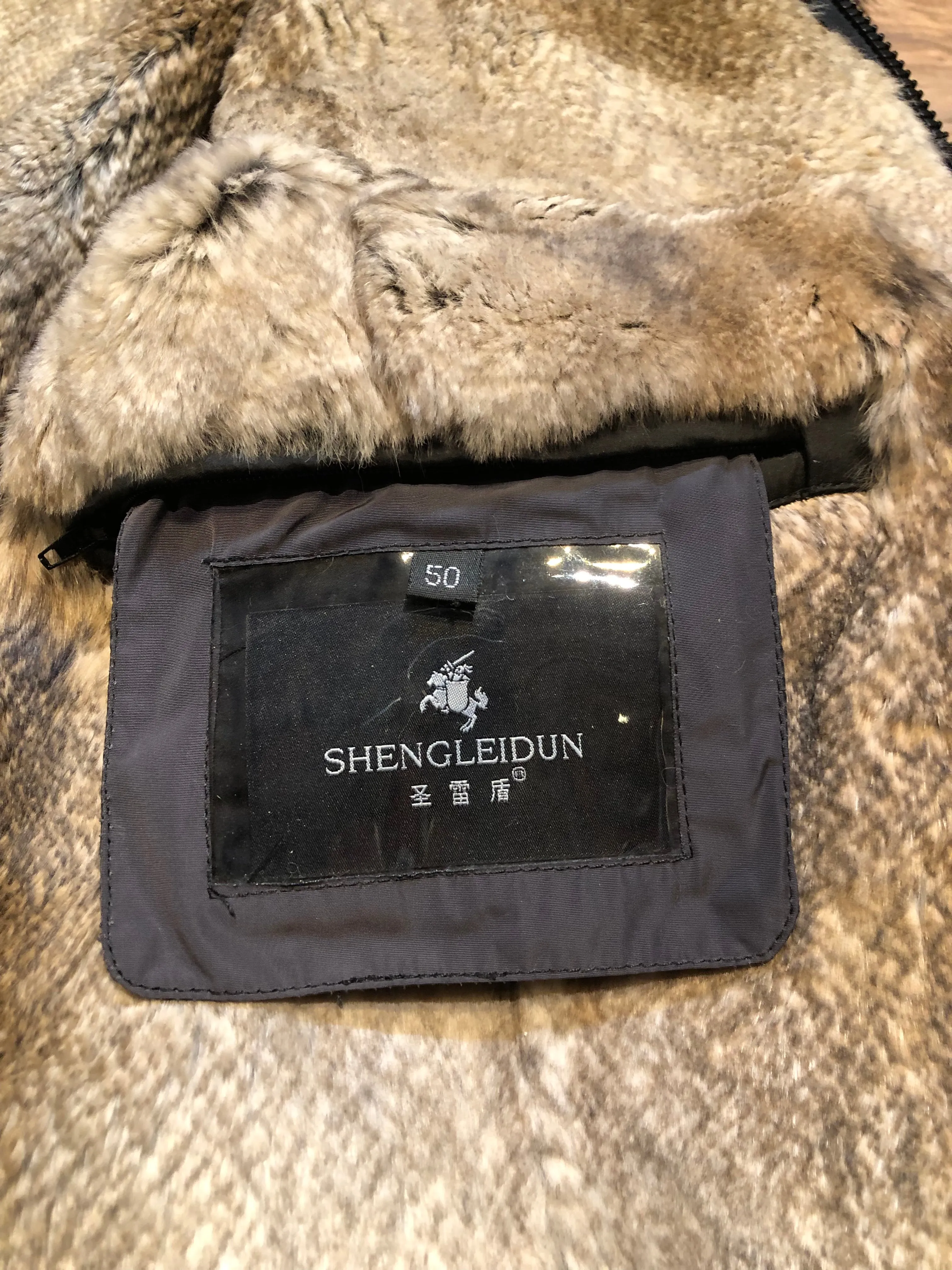 Shengleidun Black Fur Lined Fishtail Parka, Size 50