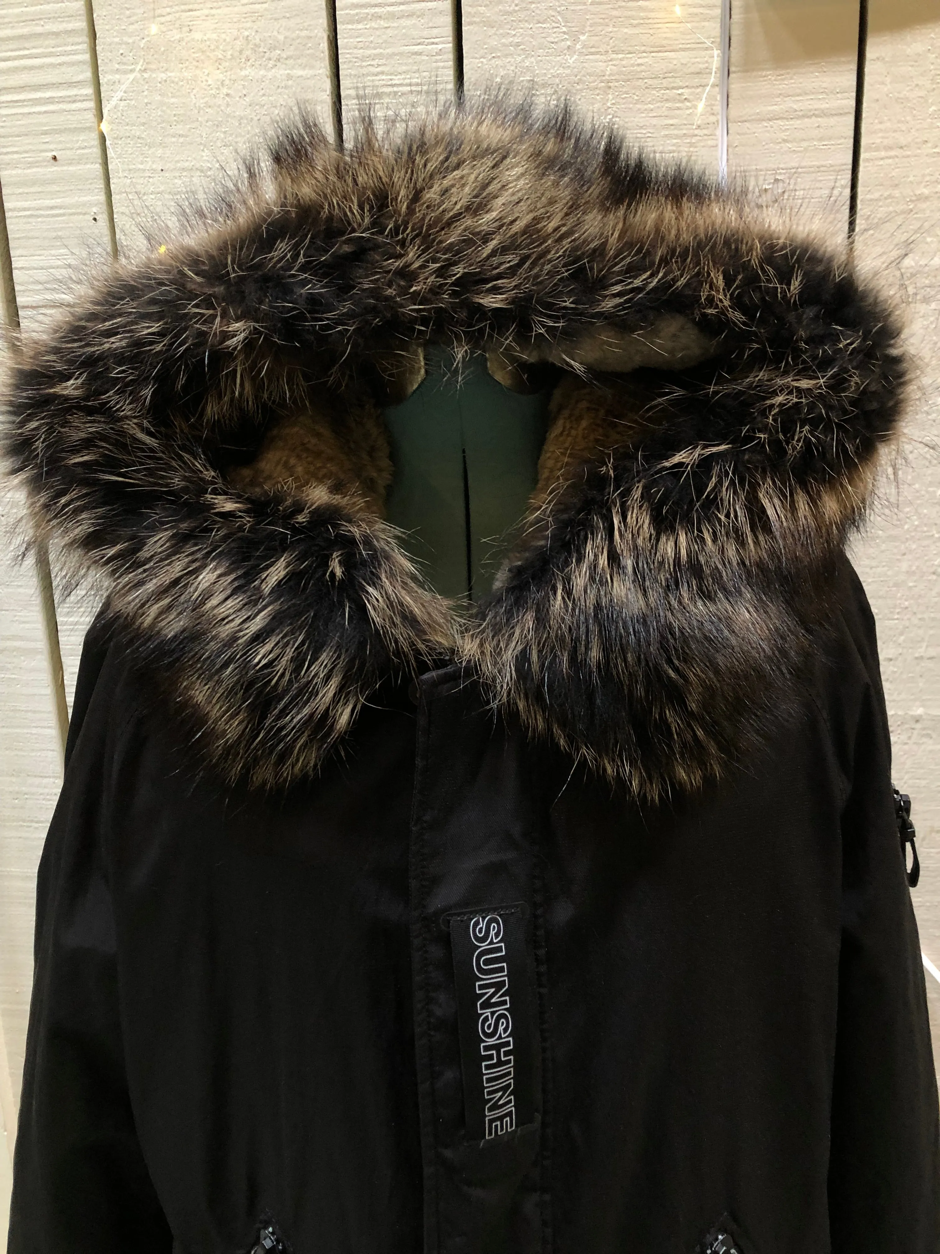 Shengleidun Black Fur Lined Fishtail Parka, Size 50