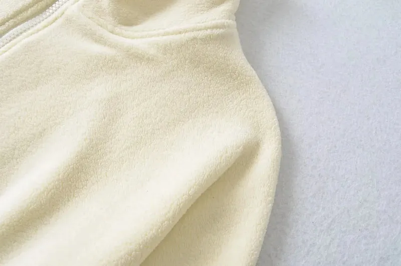 Solid Color Fleece Turtleneck Front Zip-Up Drawstring Jacket