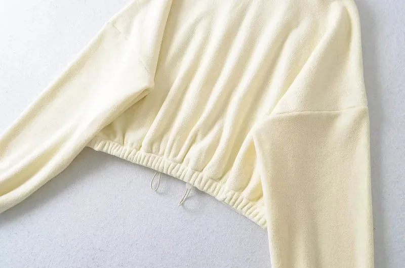 Solid Color Fleece Turtleneck Front Zip-Up Drawstring Jacket