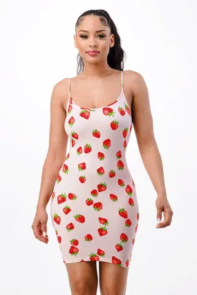 Strawberry Print Tank Bodycon Dress