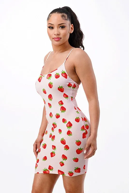 Strawberry Print Tank Bodycon Dress