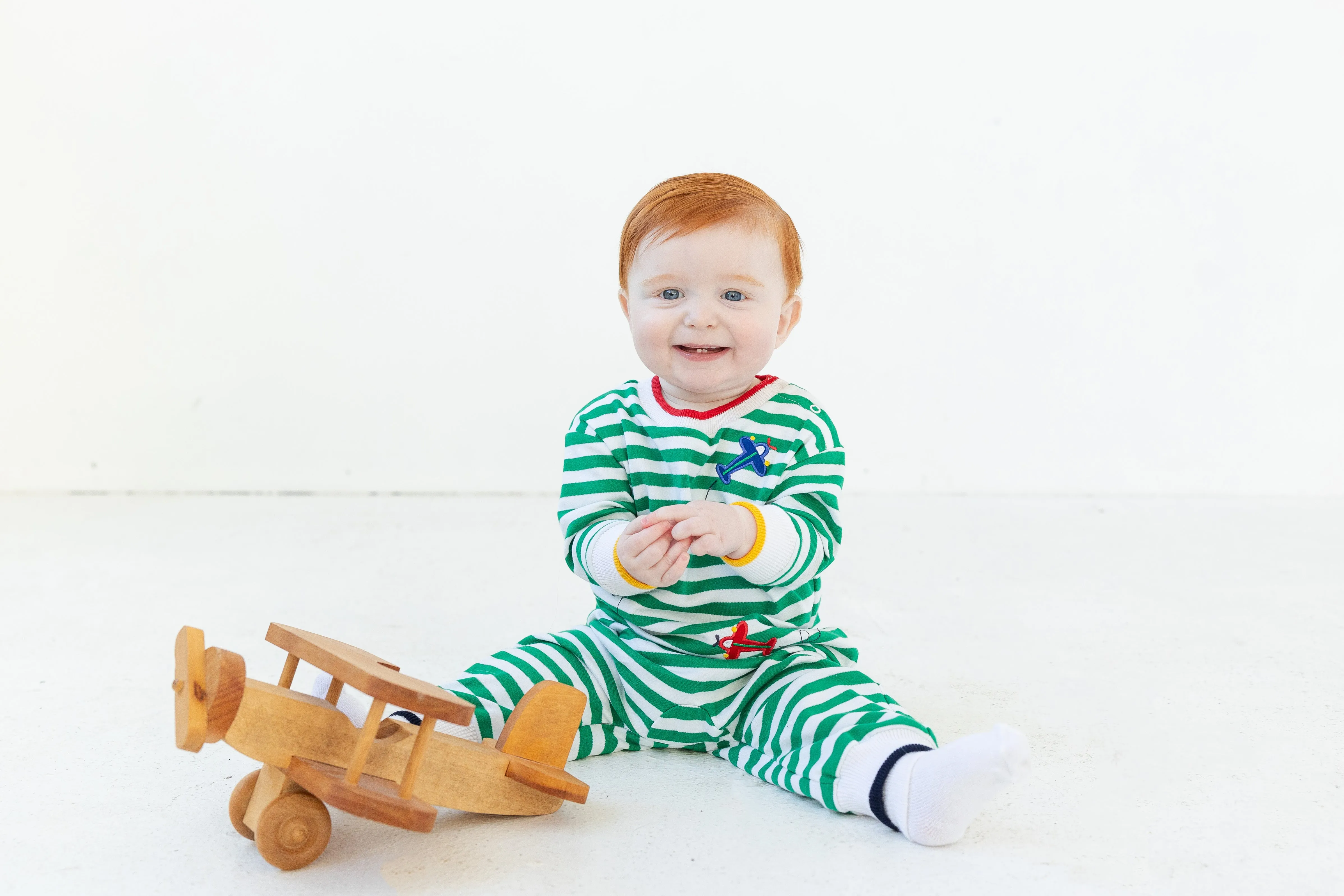 Stripe Knit Longall With Airplanes