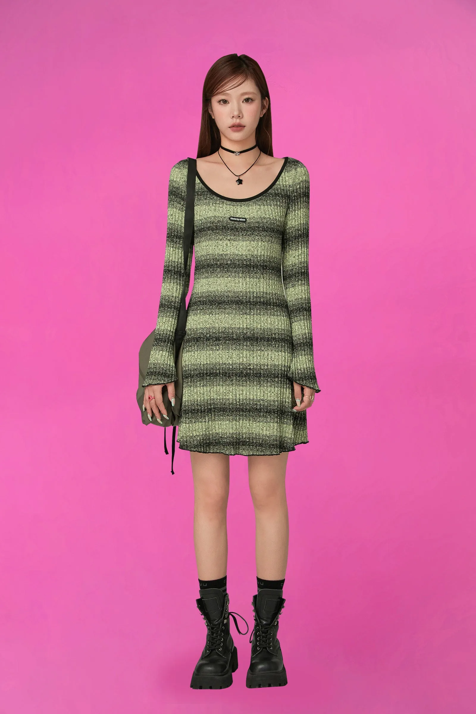 Striped Long Sleeve Knit Dress