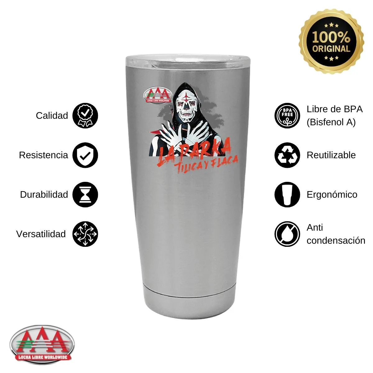 Termo 20 Oz Lucha Libre AAA La Parka Tilica y Flaca