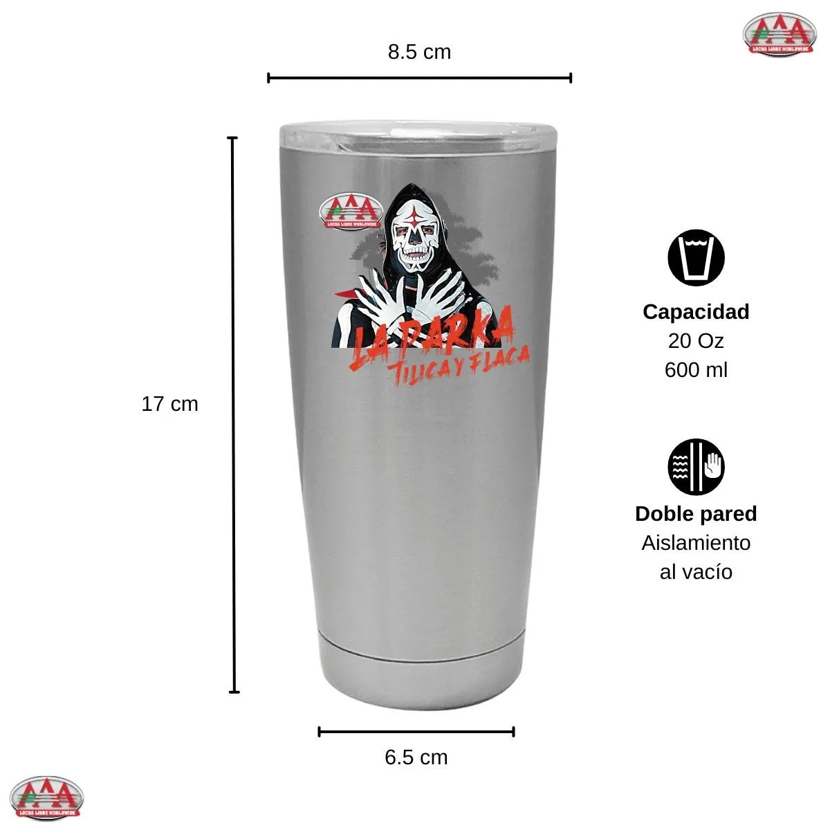 Termo 20 Oz Lucha Libre AAA La Parka Tilica y Flaca