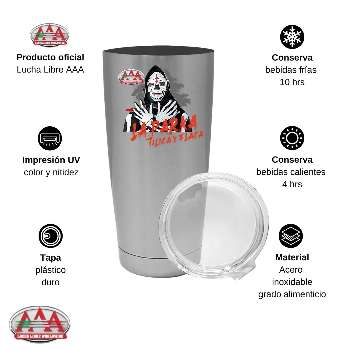 Termo 20 Oz Lucha Libre AAA La Parka Tilica y Flaca