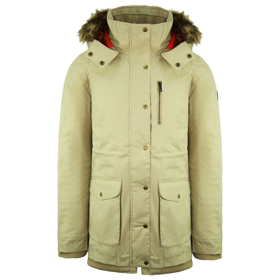 Vans Off The Wall Long Sleeve Zip Up Hooded Beige Womens Parka Jacket VX1TE62