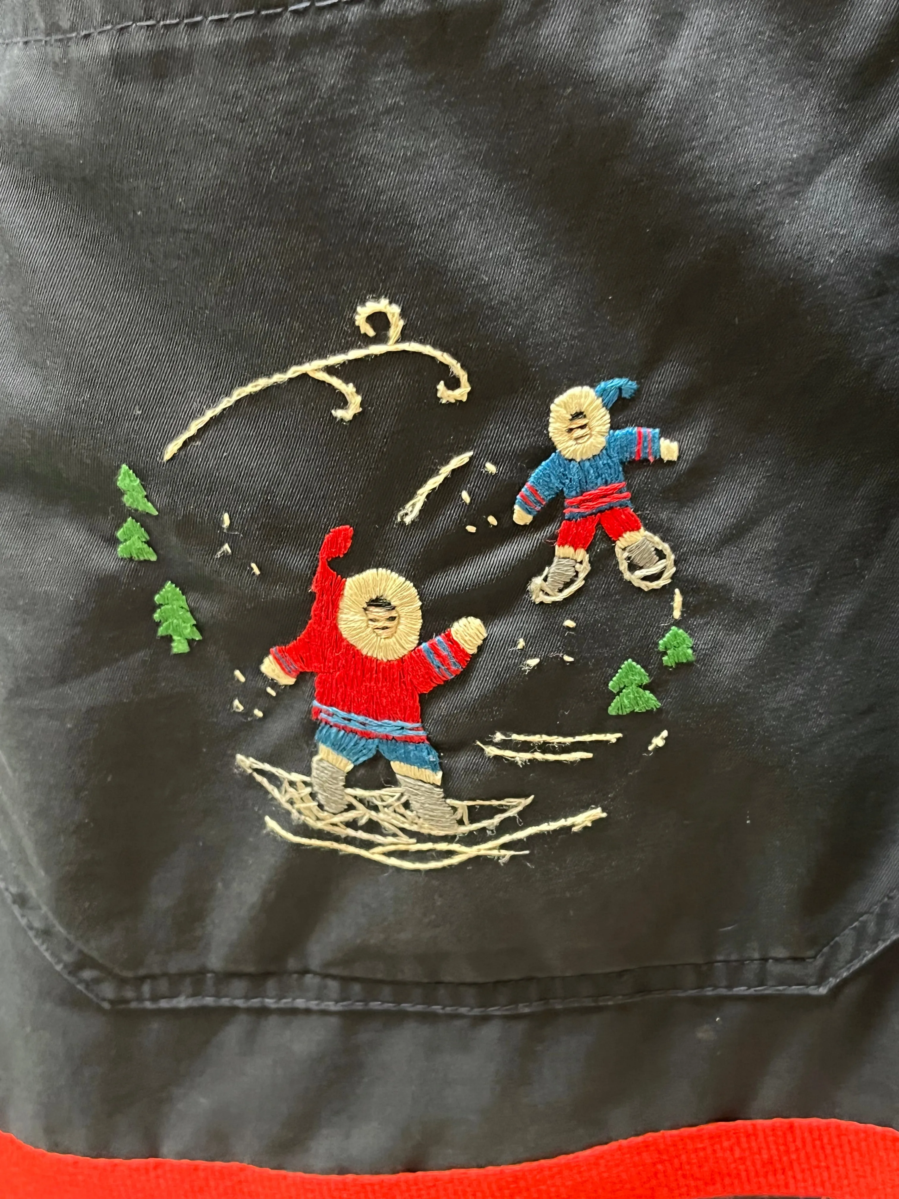 Vintage 80’s Grenfell Handicrafts Navy Northern Parka with Fur Trimmed Hood and Embroidered details, Handmade in Canada, Chest 54”