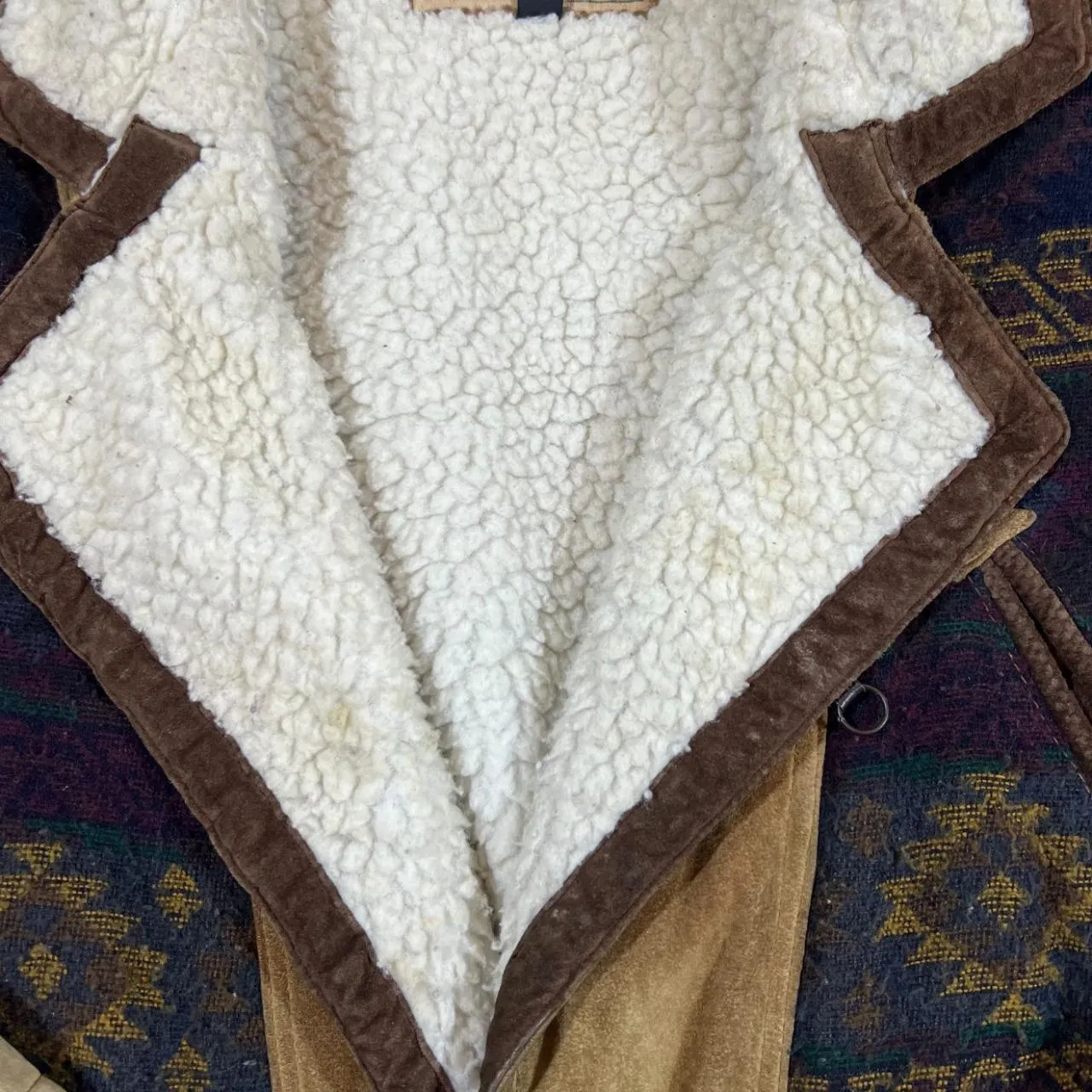 Vintage 90's CHAFER Aztec Pattern Woven Panel Suede Leather Fleece Lined Jacket
