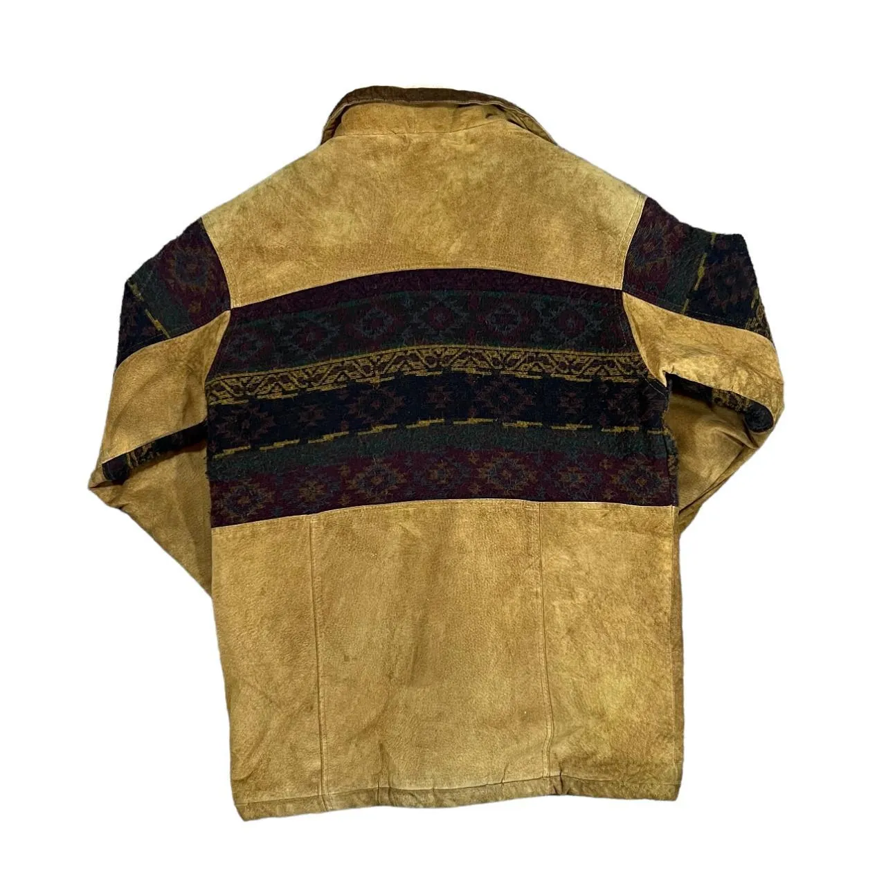 Vintage 90's CHAFER Aztec Pattern Woven Panel Suede Leather Fleece Lined Jacket