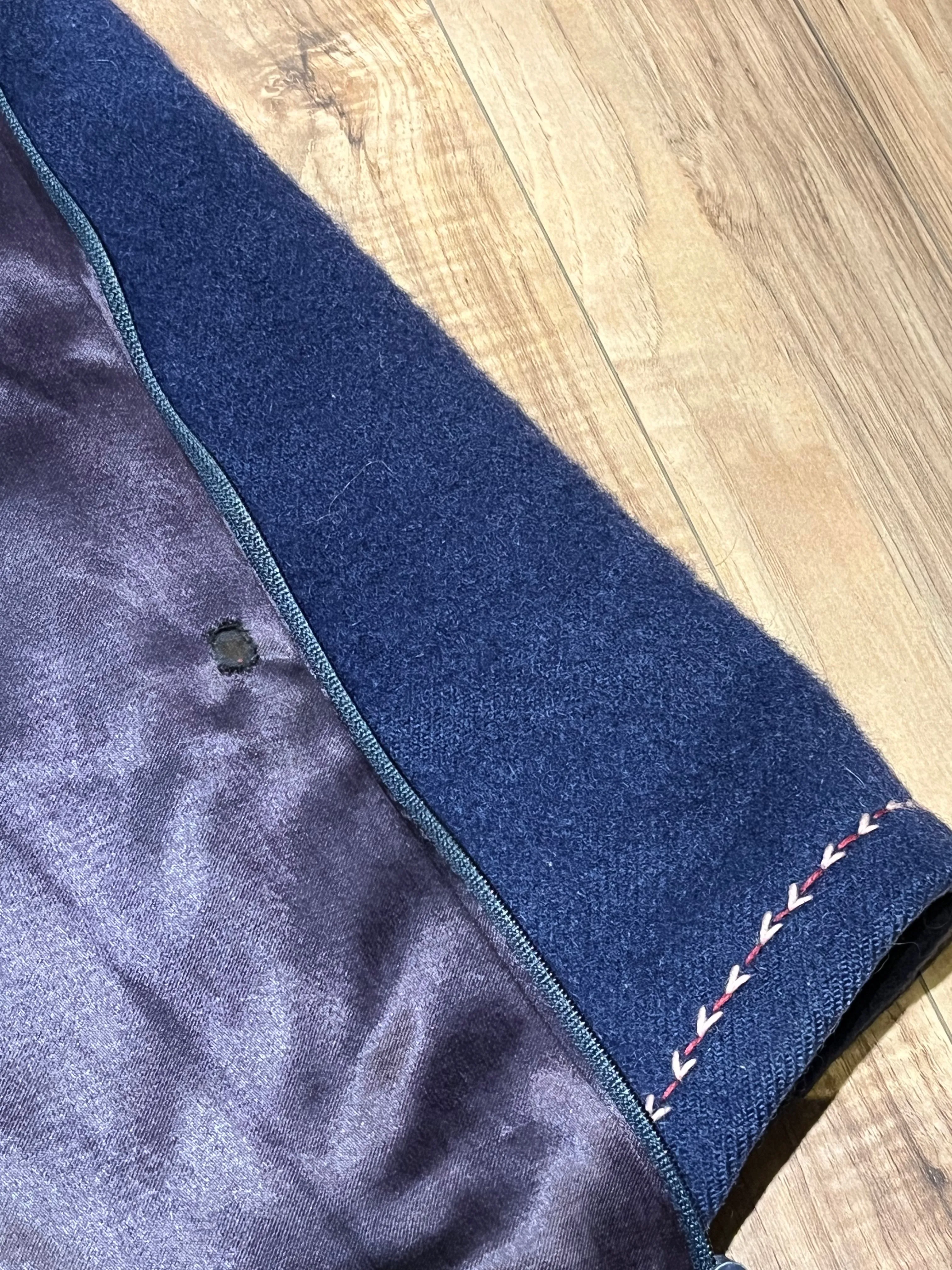 Vintage Blue Wool Northern Parka with White Fur Trimmed Hood and Hand Embroidered Details, Chest 42” SOLD
