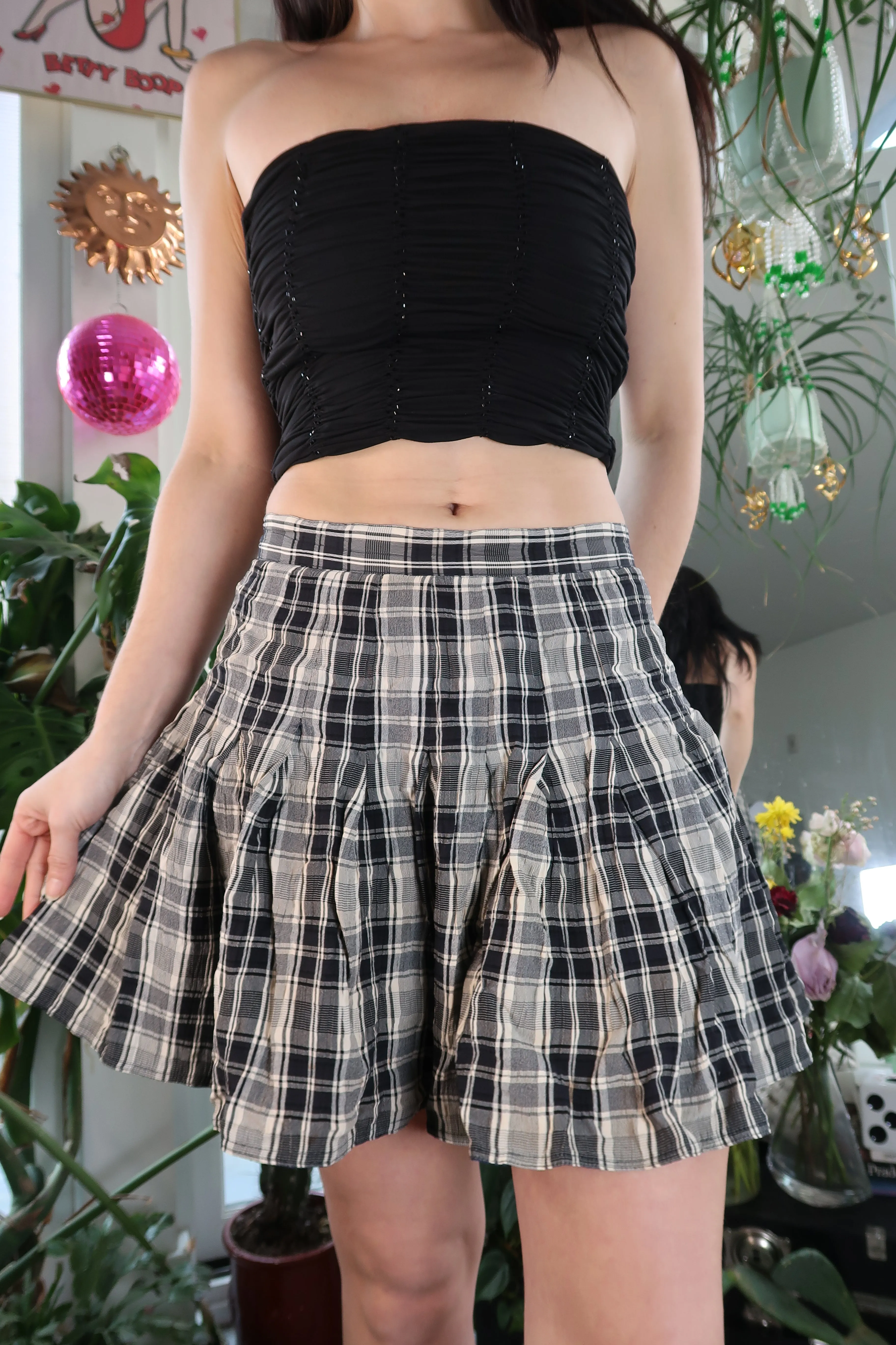 Vintage Grey Plaid Y2k Skater Skirt
