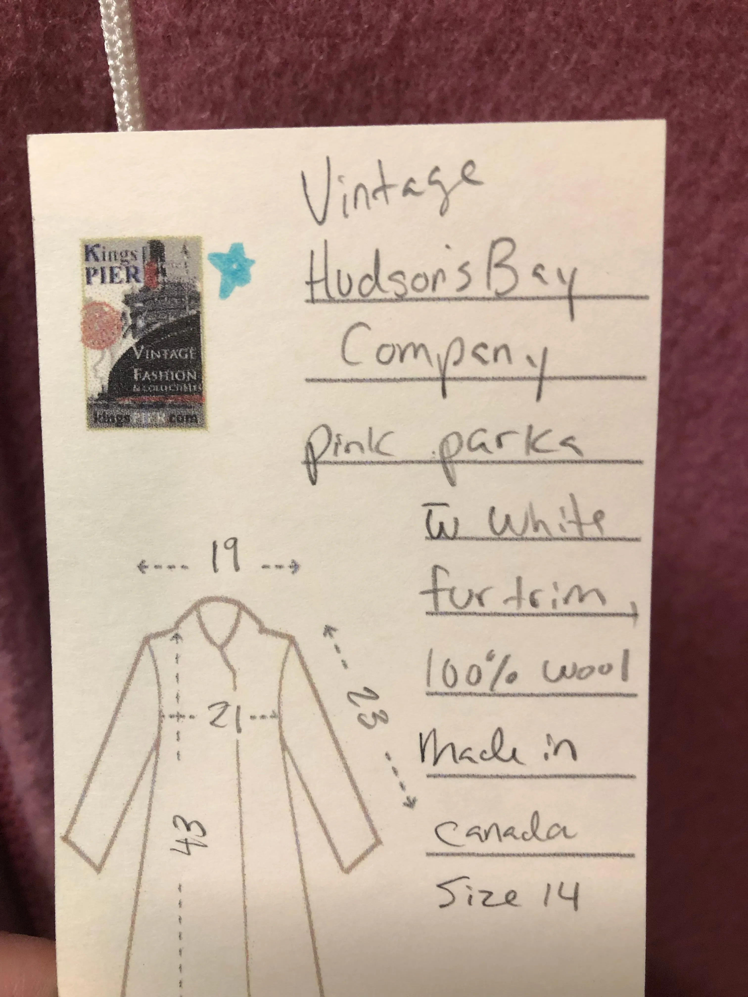Vintage Hudson's Bay Company Pink Wool Parka with Fur Trimmed Hood, SOLD