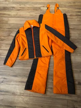 Vintage Ont Arte Orange and Brown Two Piece Ski Suit, Size XS
