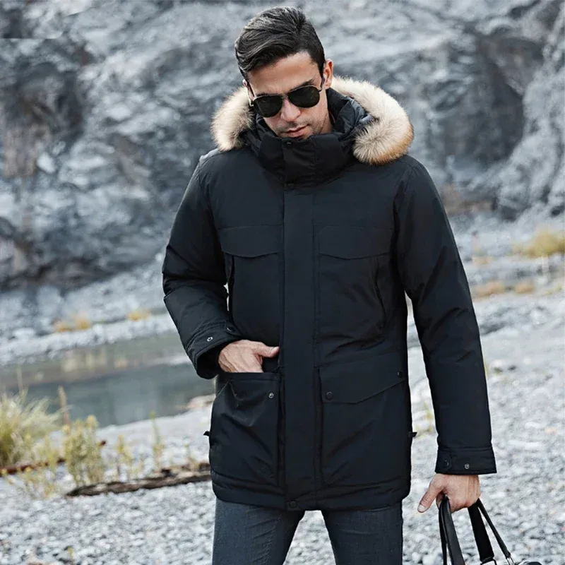 Wintold - Parka Winterjas Heren – Gevoerd met Afneembare Capuchon en Bontkraag