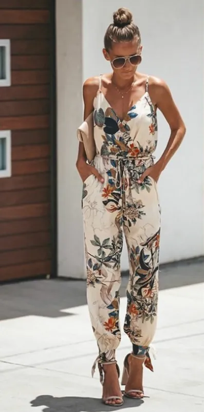 Women's Flowers Print Spaghetti Strap Romper - GlamzLife