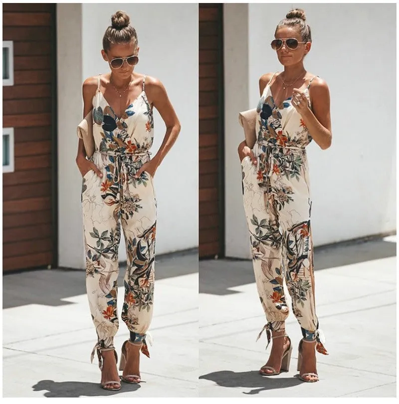 Women's Flowers Print Spaghetti Strap Romper - GlamzLife