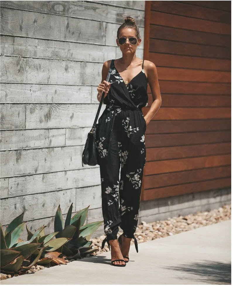 Women's Flowers Print Spaghetti Strap Romper - GlamzLife