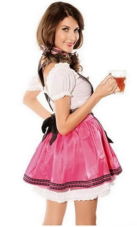 Women's Pink Oktoberfest Dress Halloween Beer Festival Maid Cosplay Costume