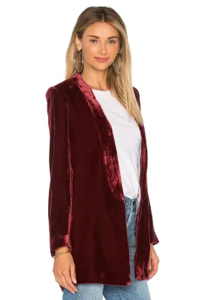 YESFASHION Damen Velvet Blazer Samt Blazer Einfarbig BüRomantel