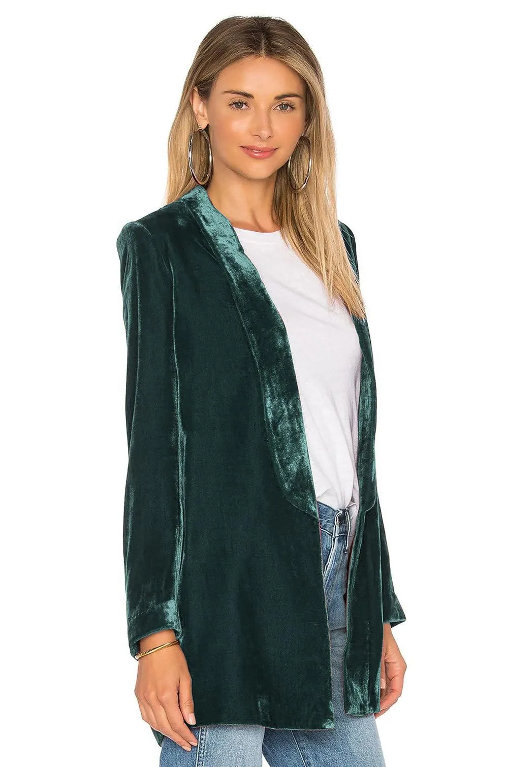 YESFASHION Damen Velvet Blazer Samt Blazer Einfarbig BüRomantel