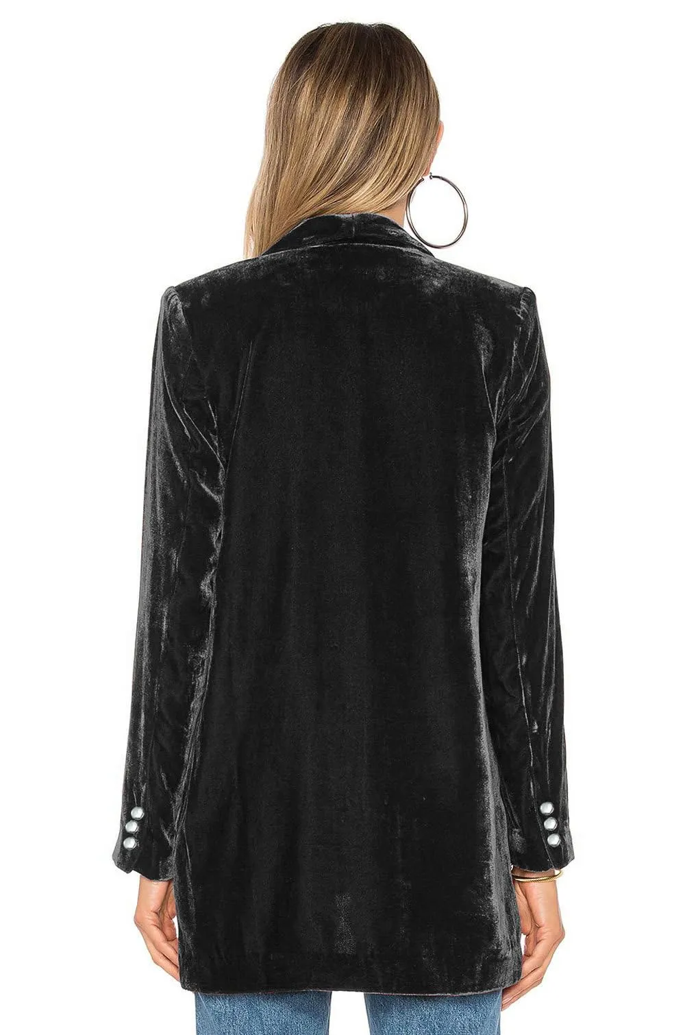 YESFASHION Damen Velvet Blazer Samt Blazer Einfarbig BüRomantel